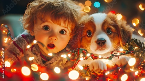 Surprised Child and Puppy T...