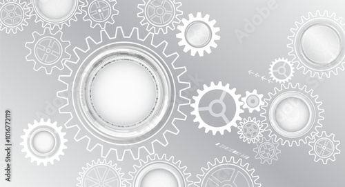 Cogwheel for science experiment presentation, Futuristic high tech concept. Business and industry internet banner. The mechanism consisting of gears on a gray background for the presentation