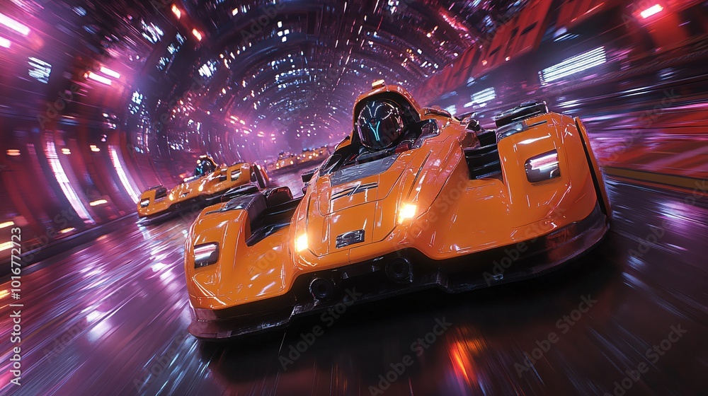 Naklejka premium Futuristic Racing in High-Tech VR Arena