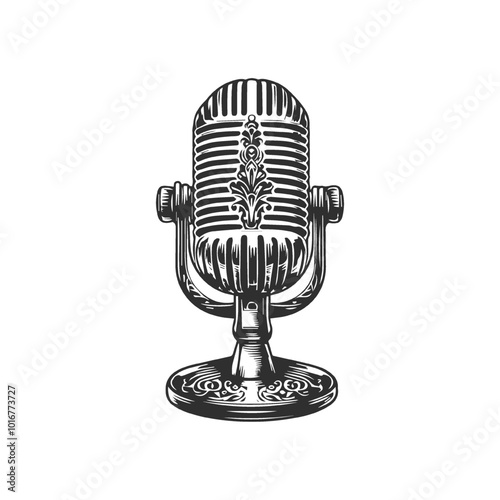 Retro monochrome music microphone concept.