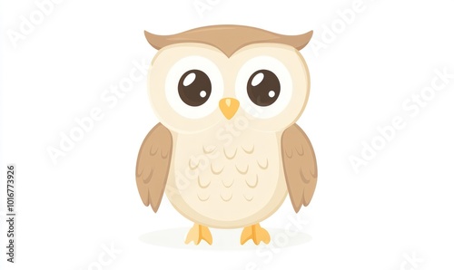 Cute cartoon owl with big eyes and brown feathers.