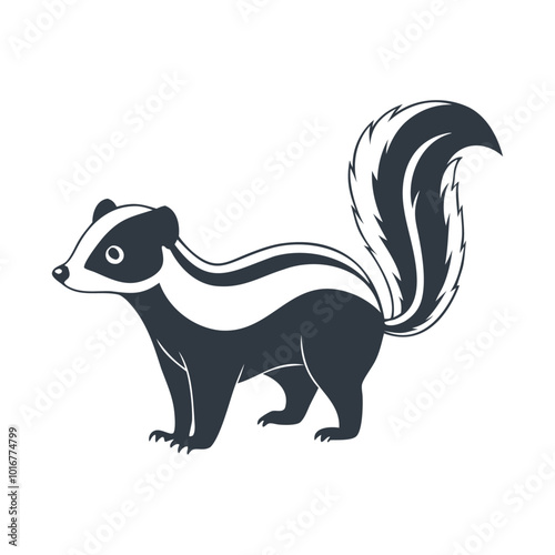 A black silhouette skunk icon and vector illustration isolated on a transparent background