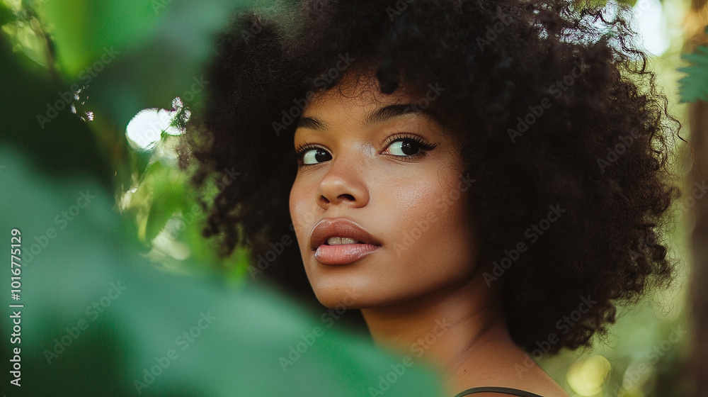 Thoughtful Portrait of a Woman with Curly Hair Thoughtful Portrait of a Woman with Curly Hair
