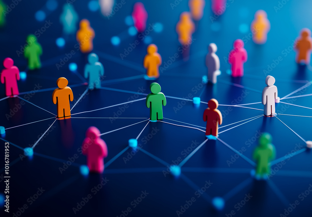 A network of interconnected people, each with their own colorful avatar A network of interconnected people, each with their own colorful avatar