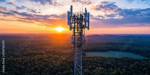 Telecommunication tower with cellular antennas for 5g, 4g, 3g mobile internet