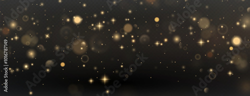 Christmas background. Powder PNG. Magic shining gold dust. Fine, shiny dust bokeh particles fall off slightly. Fantastic shimmer effect.	
