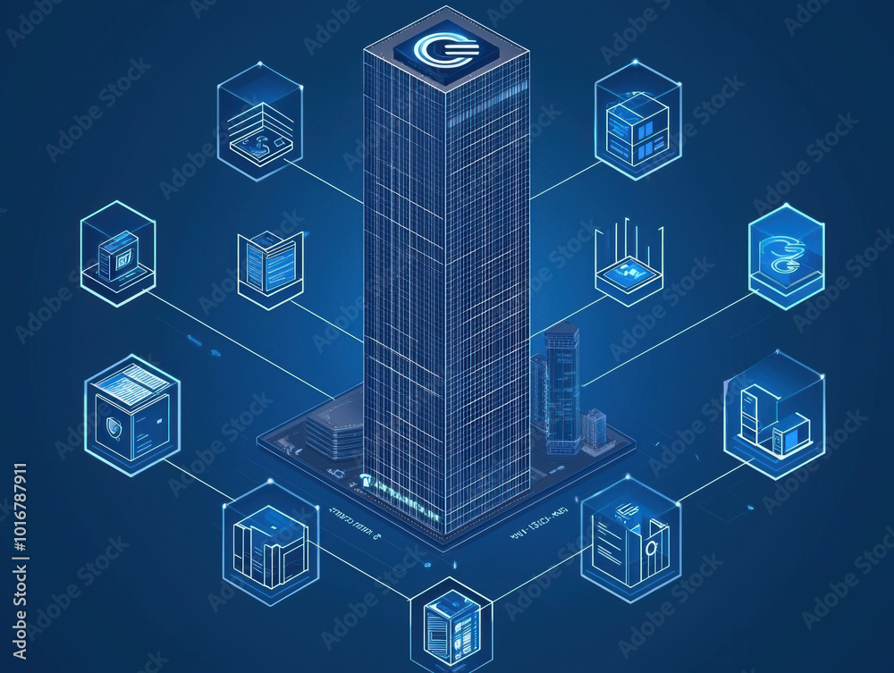 modern corporate building with digital network design, showcasing various elements of ESG governance and technology integration. image conveys sense of innovation and connectivity modern corporate building with digital network design, showcasing various elements of ESG governance and technology integration. image conveys sense of innovation and connectivity