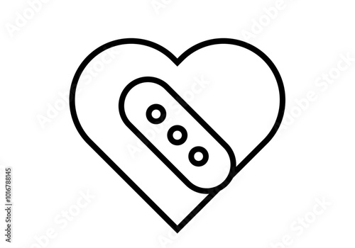 Icono negro de corazón herido con tirita