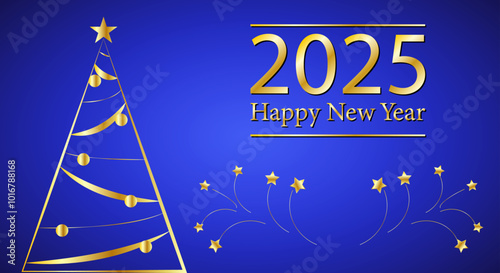 Felicitación azul de navidad, año nuevo 2025 dorado