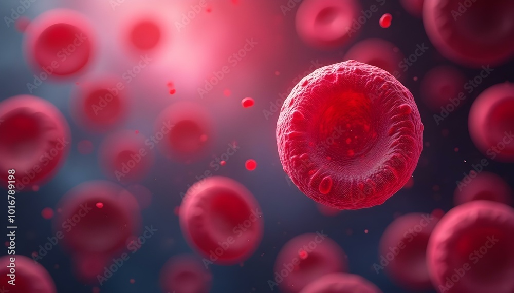 Red blood cells floating in a red liquid Red blood cells floating in a red liquid