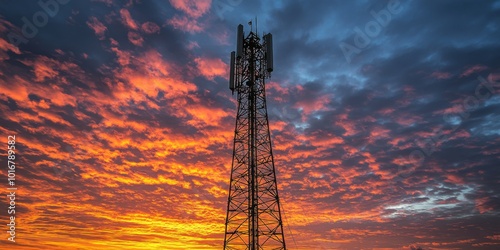 Telecommunication tower with cellular antennas for 5g, 4g, 3g mobile internet