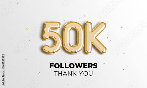 50k followers celebration. Social media poster. Followers thank you lettering. 3D Rendering photo