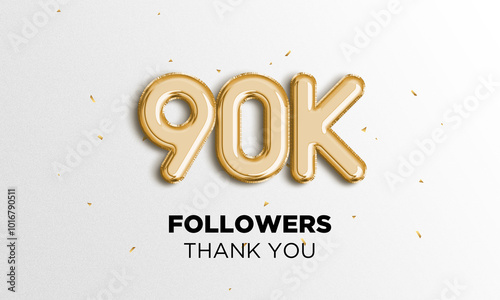 90k followers celebration. Social media poster. Followers thank you lettering. 3D Rendering