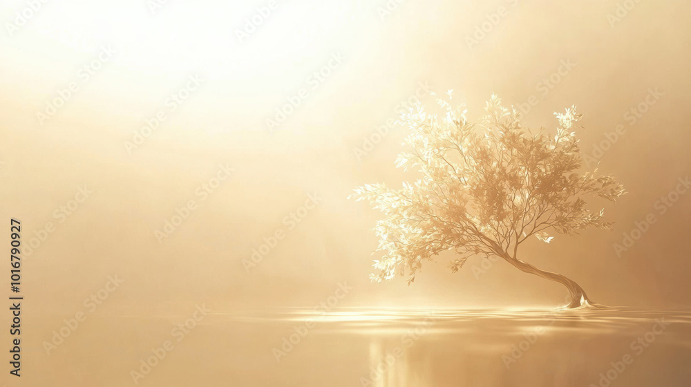 serene tree stands gracefully in tranquil environment, symbolizing growth and resilience. soft light enhances peaceful atmosphere, evoking sense of calm and hope serene tree stands gracefully in tranquil environment, symbolizing growth and resilience. soft light enhances peaceful atmosphere, evoking sense of calm and hope