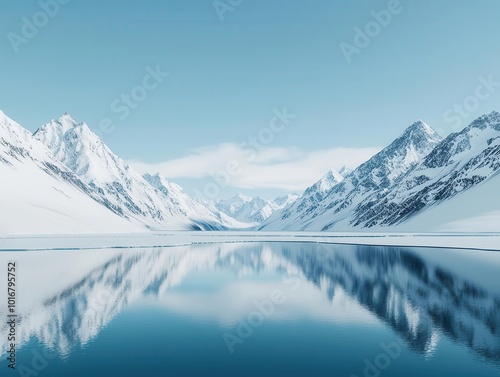 Karakoram Highway surrounded by glaciers, with icy blue waters reflecting the snowy peaks, Glacier Karakoram, Breathtaking, scenic, cold