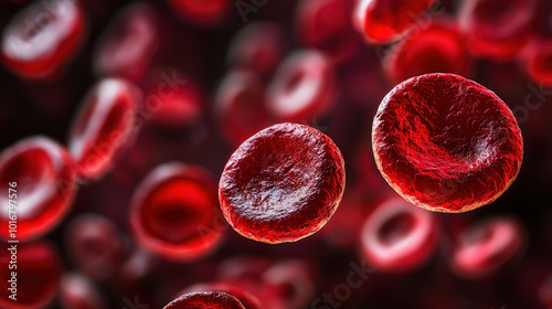 Close up of red blood cells in plasma environment, showcasing their unique structure and vibrant color. This highlights essential role of red blood cells in circulatory system