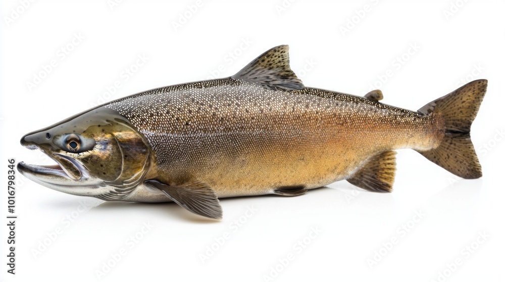 specimen of Chinook Salmon displays its vibrant scales and prominent fins highlighting the species distinctive physical features for educational and identification purposes.