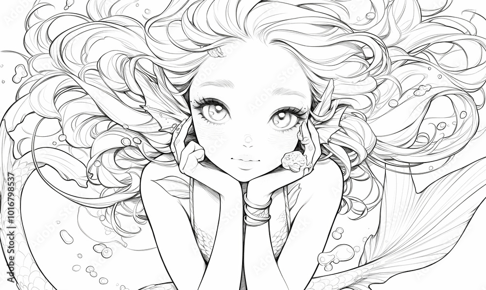 Fototapeta premium Coloring for children, mermaid coloring.