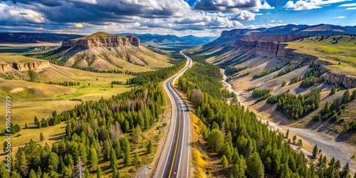 aerial view of scenic Chief Joseph Highway in Wyoming photo