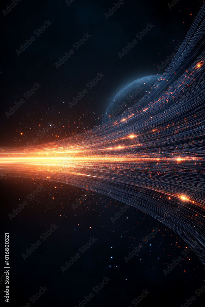 Fototapeta premium A bright orange streak of light is shooting through the sky