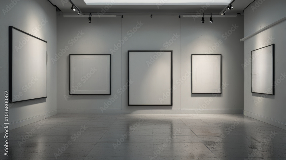Bright art gallery with clean posters. Bright art gallery with clean posters.