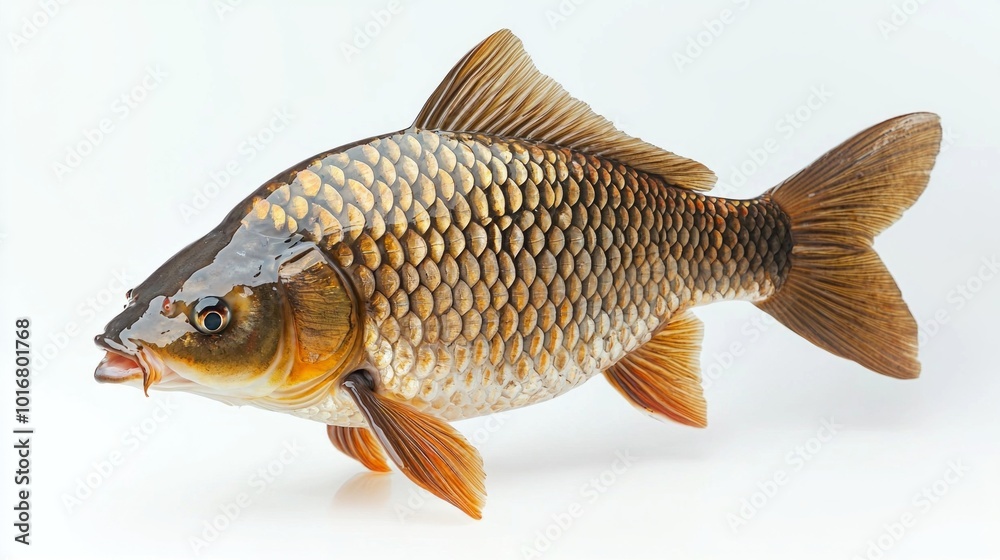 Carp a member of the Cyprinidae family displays its colorful scales and unique features emphasizing its significance in aquaculture and freshwater ecosystems.