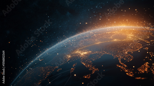 A close up of the Earth with a bright orange glow surrounding it