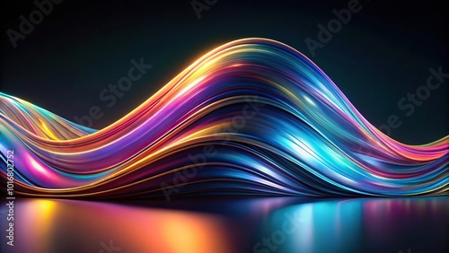 abstract wave shaped shape with iridescent gradient on dark background for background