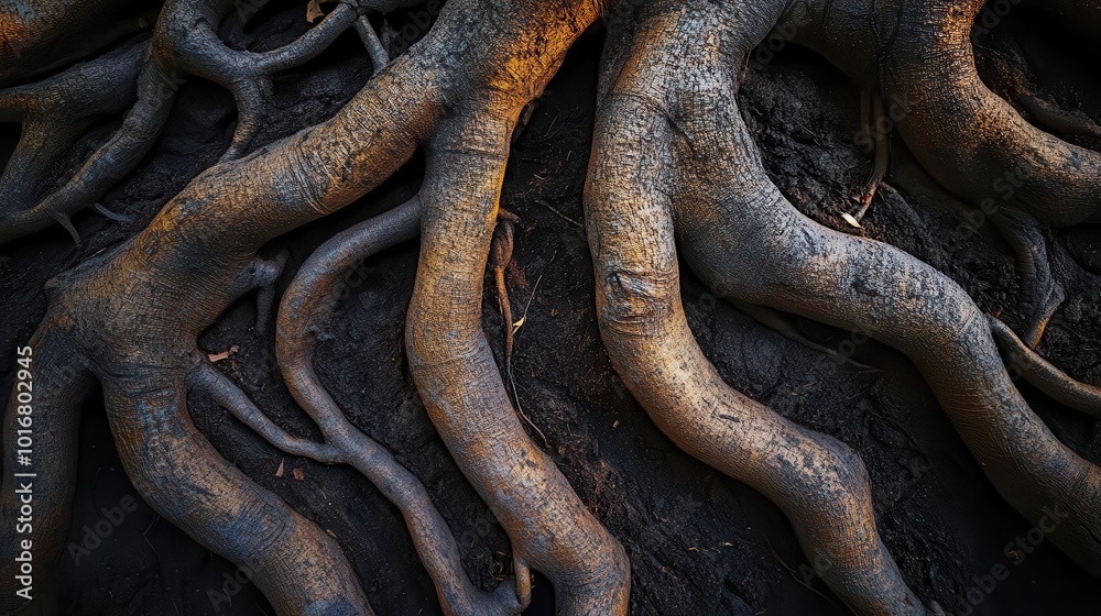 close-up of intricate tree roots woven into rich soil, displaying dynamic textures and earthy colors that reflect the hidden beauty of nature beneath the surface close-up of intricate tree roots woven into rich soil, displaying dynamic textures and earthy colors that reflect the hidden beauty of nature beneath the surface