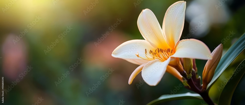 A tight shot of a white bloom against a backdrop of out-of-focus green foliage A tight shot of a white bloom against a backdrop of out-of-focus green foliage