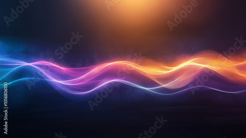 A colorful wave of light is displayed on a dark background