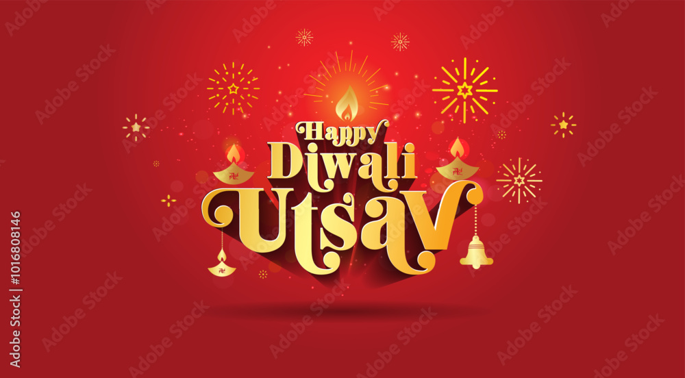 Modern Indian diwali festival. Lights background with happy diwali utsav typography. Modern Indian diwali festival. Lights background with happy diwali utsav typography.
