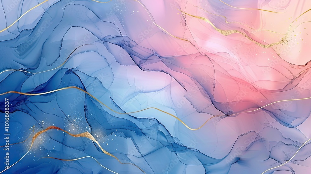 Abstract watercolor paint background illustration - Soft pastel pink blue color and golden lines Abstract watercolor paint background illustration - Soft pastel pink blue color and golden lines