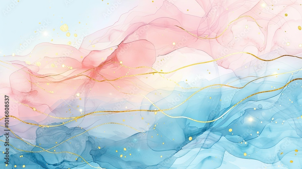 Abstract watercolor paint background illustration - Soft pastel pink blue color and golden lines Abstract watercolor paint background illustration - Soft pastel pink blue color and golden lines