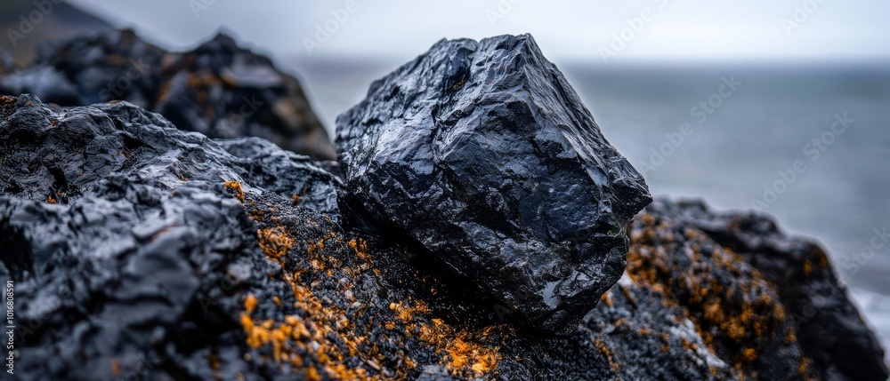 A tight shot of a beach rock, ocean behind, sky above A tight shot of a beach rock, ocean behind, sky above