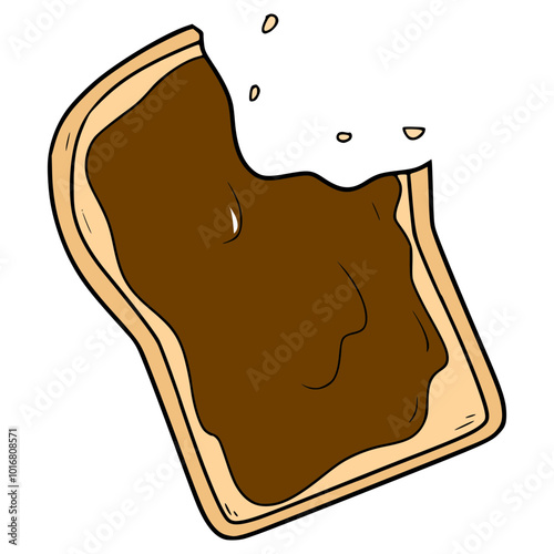 Bitten slice of bread with chocolate jam illustration hand drawn isolated vector