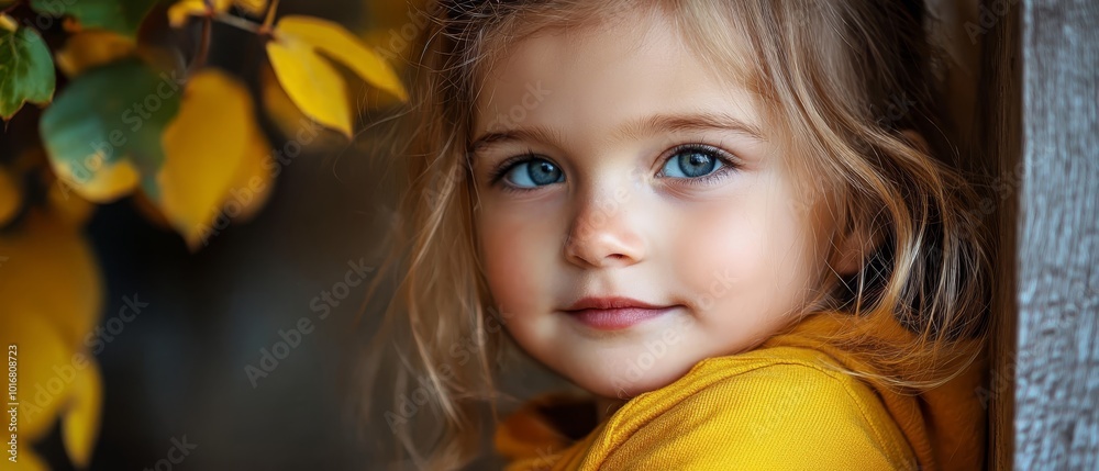blue eyes, blonde hair Leaning against a tree, yellow leaves surround blue eyes, blonde hair Leaning against a tree, yellow leaves surround