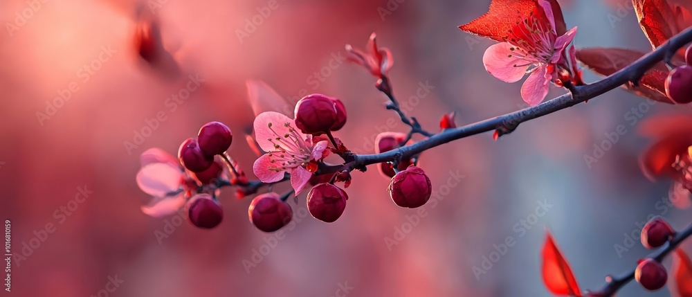 red and pink blossoms in focus, background softly blurred red and pink blossoms in focus, background softly blurred