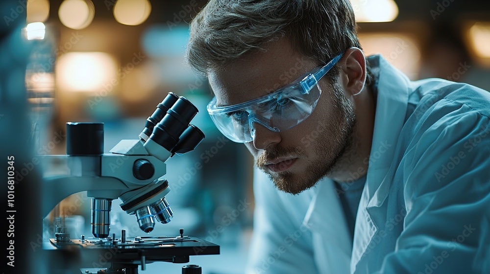 Scientist Examining Sample Under Microscope Scientist Examining Sample Under Microscope
