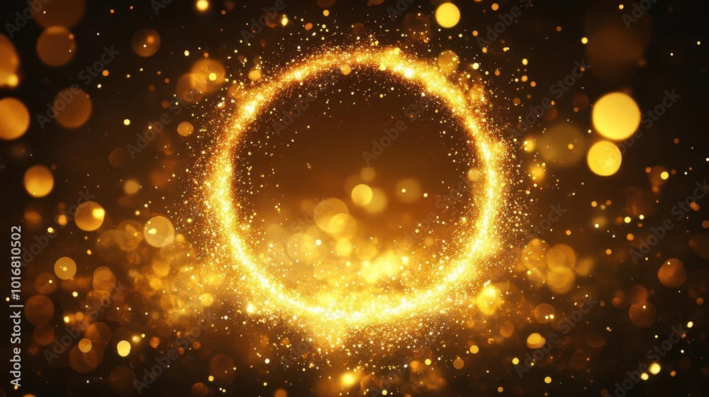 gold sparkling light circle with shimmering particles radiating a magical glow, creating an enchanting christmas and new year background filled with festive spirit