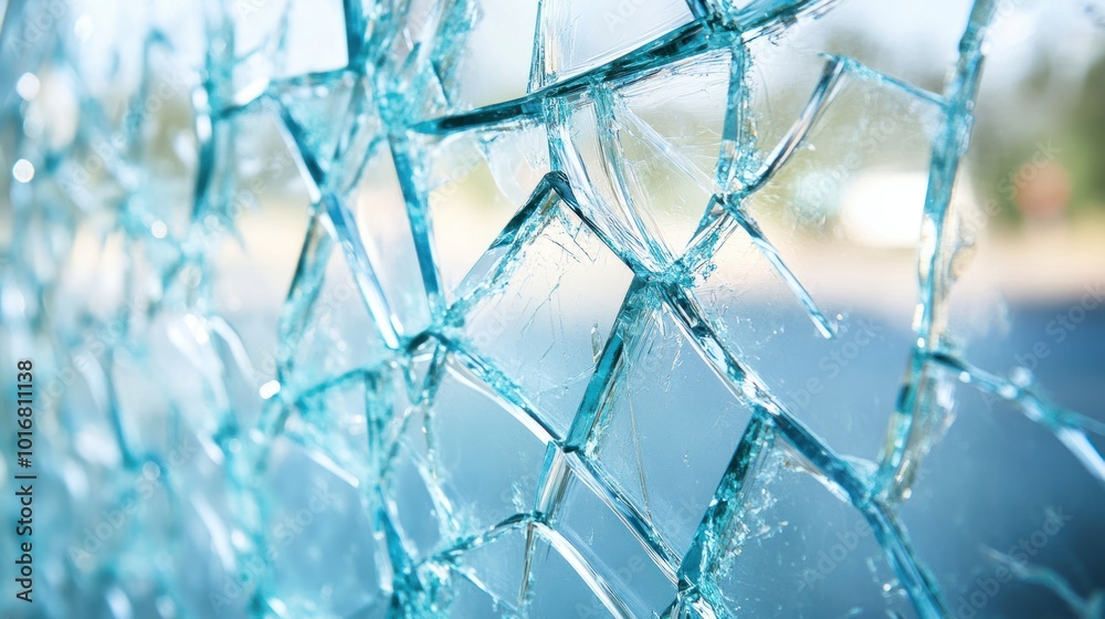 Close up of cracked and broken glass due to blow or impact background wallpaper AI generated image Close up of cracked and broken glass due to blow or impact background wallpaper AI generated image