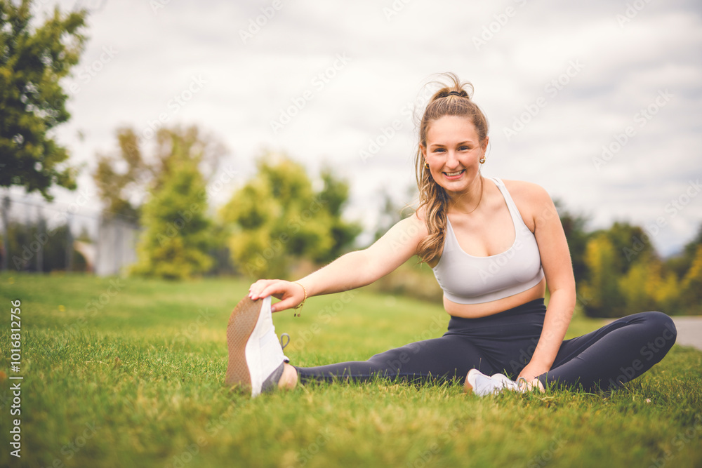 Getting ready to workout with stretching on summer season Getting ready to workout with stretching on summer season