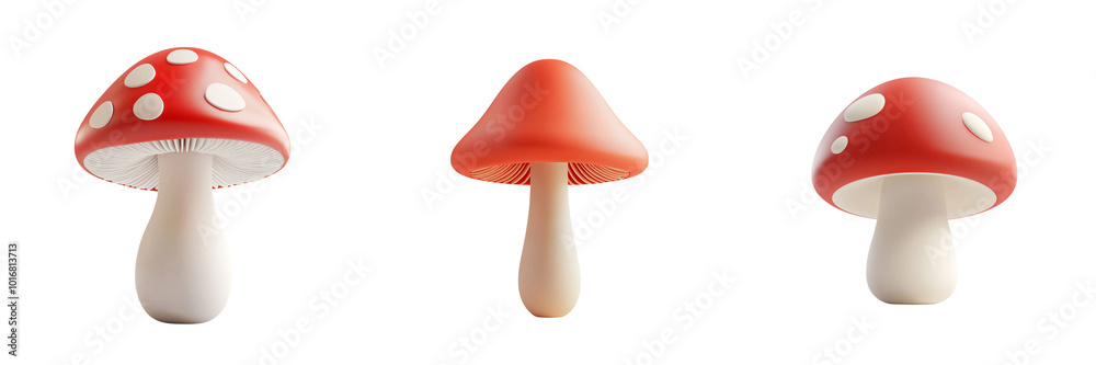 PNG 3d icons and object Colorful mushrooms in playful arrangement, showcasing various shapes and sizes. vibrant red caps with white spots create whimsical and cheerful atmosphere PNG 3d icons and object Colorful mushrooms in playful arrangement, showcasing various shapes and sizes. vibrant red caps with white spots create whimsical and cheerful atmosphere