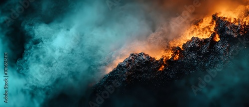  A tight shot of a mountain emitting copious amounts of smoke from its summit