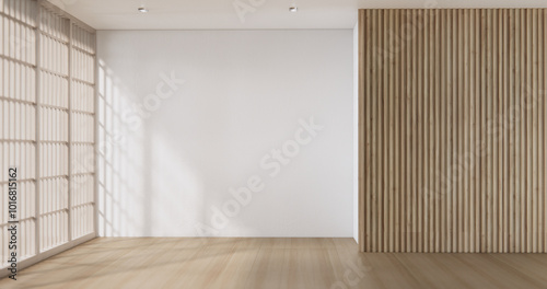 Empty room,Clean japanese minimalist room interior, 3D rendering