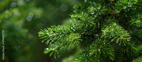 Raindrops on Green Bush with Selective Focus