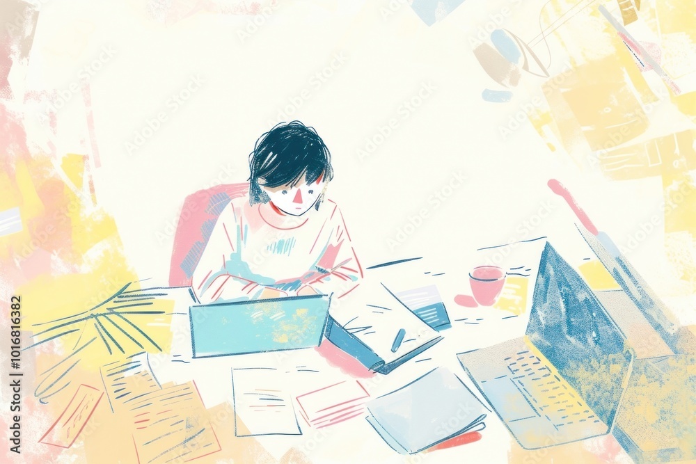Cute office worker illustration adult art concentration. Cute office worker illustration adult art concentration.