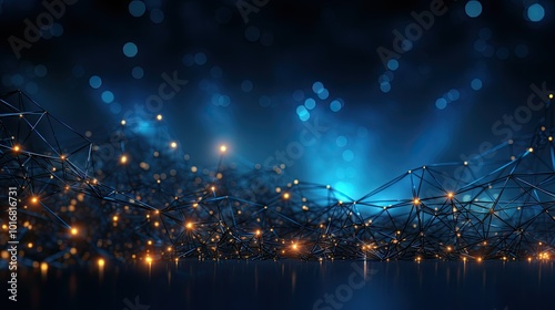 Blue abstract background with a network grid and particles connected