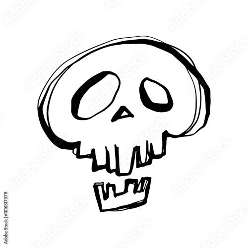 A skull sketch drawing vector illustration, black line, isolated on a white background