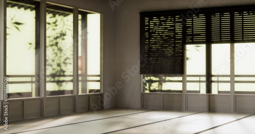 Interior, Empty room and tatami mat floor room japanese style. 3D rendering